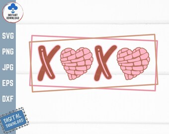 Valentine Pan Dulce XOXO Svg, Concha Heart Valentine Svg, XOXO Heart Pan Dulce Svg, Valentine Mexican Bread Svg, Mexican Sweet Bread Svg