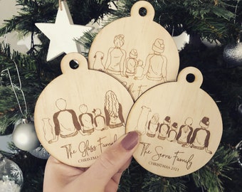 Family Character Wooden Christmas Bauble | Family Character Acrylic Christmas Bauble