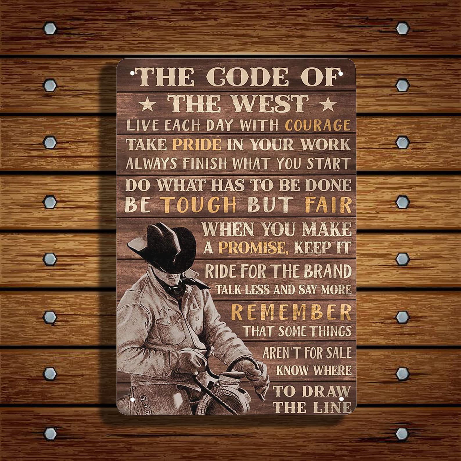 The Code of The West Cowboy with Black Hat Tin Sign Vintage | Etsy