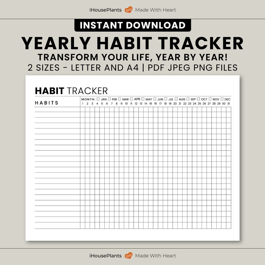 Yearly Habit Tracker Printable Digital Habit Tracker Template - Etsy