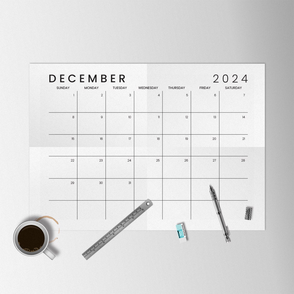 2024 Calendar Landscape Printable Minimalist 2024 Yearly and Etsy