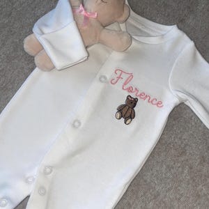 Personalised Embroidered Baby Newborn Bear Sleepsuit, Name Announcement, Gift, Coming Home Outfit, Romper, Boys, Gender Neutral, Girls