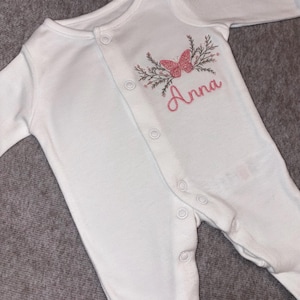 Personalised Embroidered Baby Newborn Bear Sleepsuit, Name Announcement, Gift, Coming Home Outfit, Romper, Boys, Gender Neutral, Girls