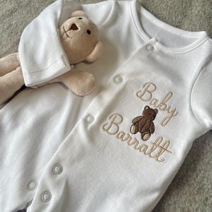 Personalised Embroidered Baby Newborn Bear Sleepsuit, Name Announcement, Gift, Coming Home Outfit, Romper, Boys, Gender Neutral, Girls
