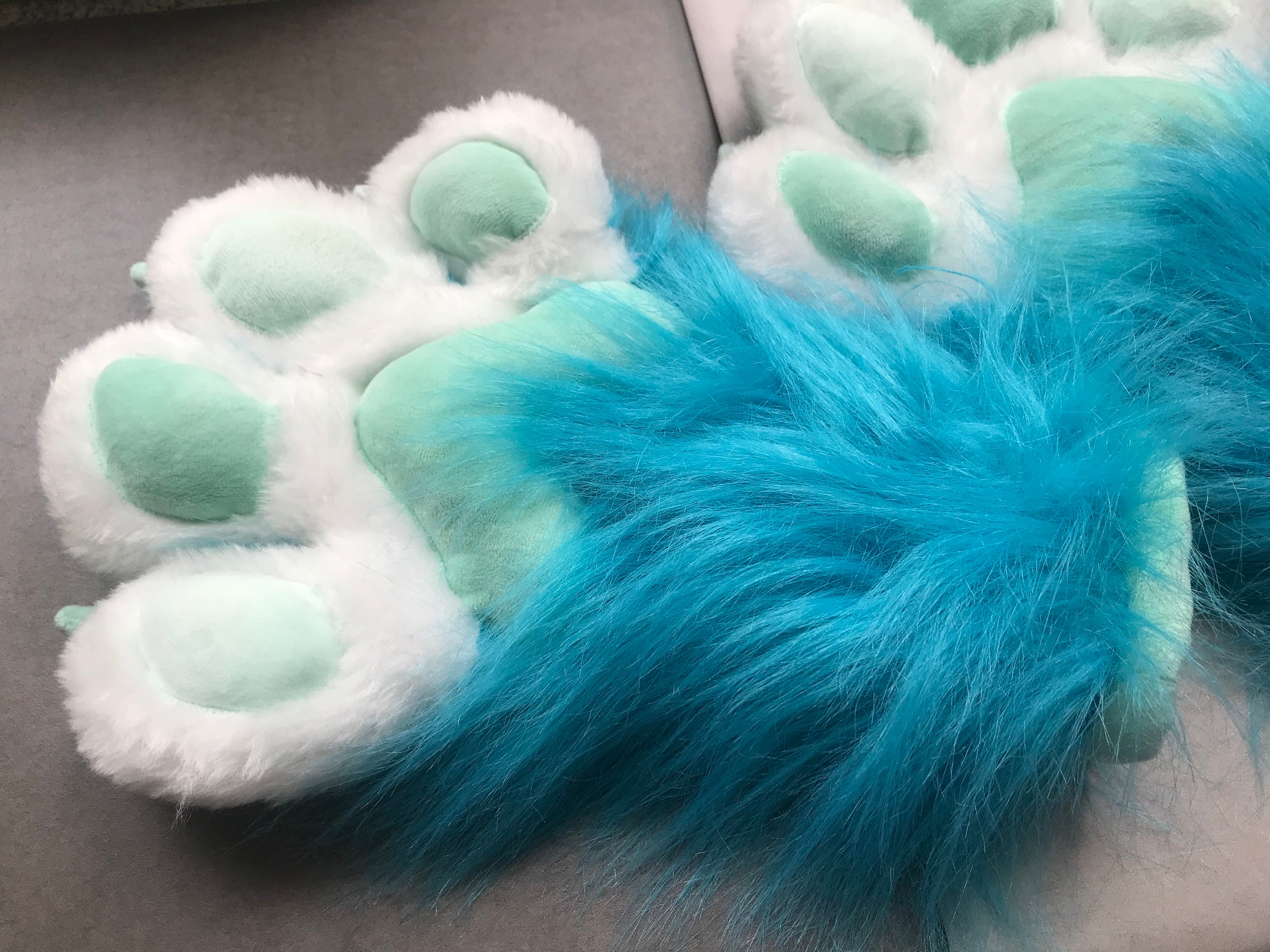 Custom Fursuit Paws Furry Paws With Claws Blue Puffy Paws Etsy