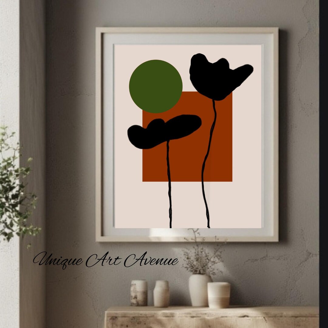 Modern Wall Art Print, Hand Drawn Graphic Prints. Dark Floral Fine Art ...