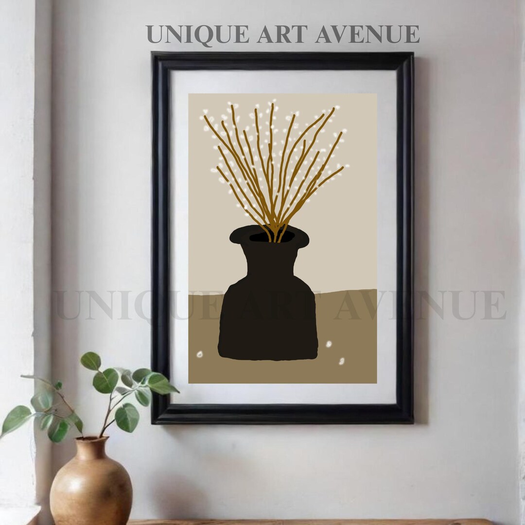 Neutral Beige Vase Wall Art, Minimalist Botanical Art Print, Modern ...