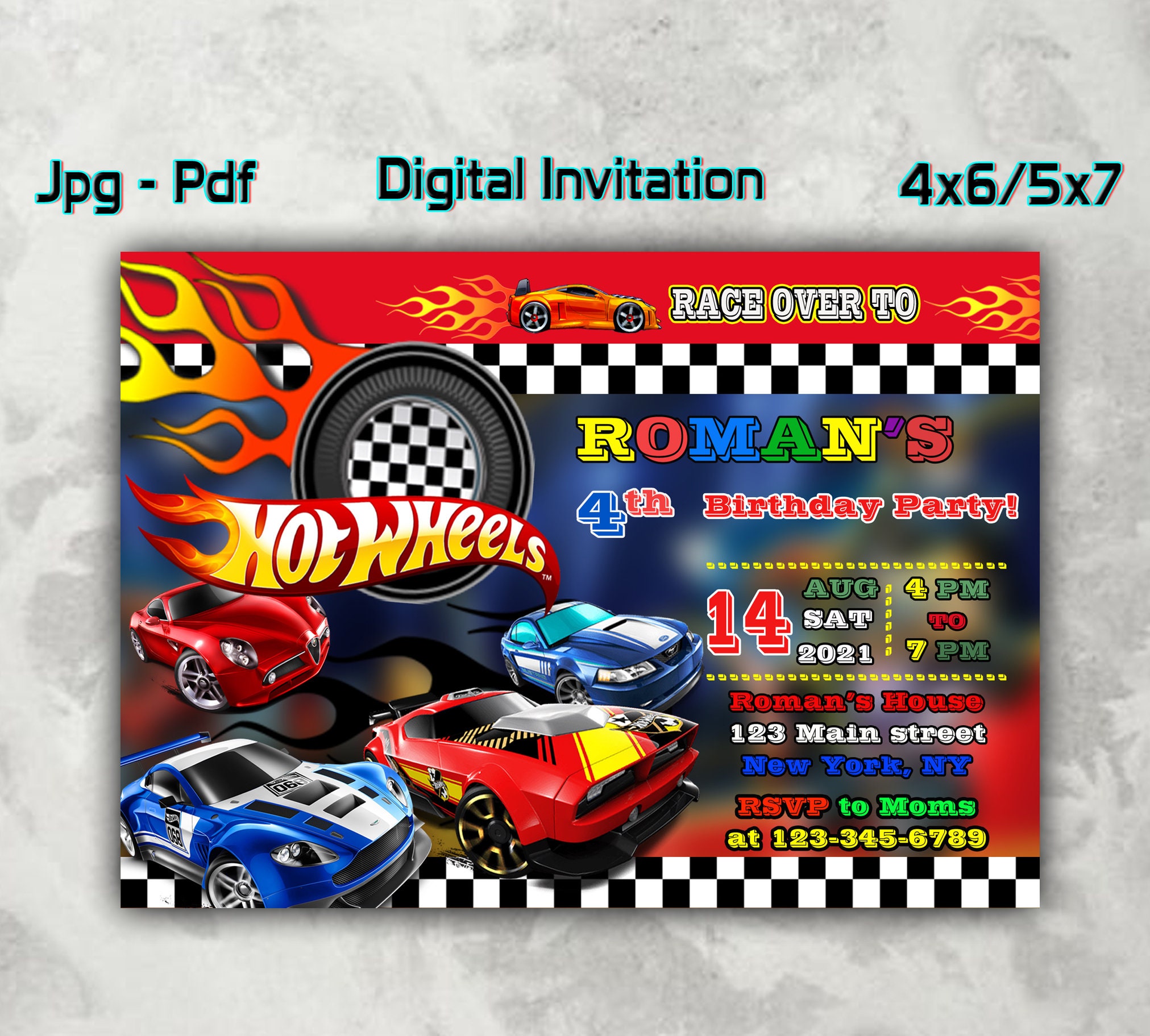 Hot wheels Birthday Invitations Hot wheels Invitation Etsy