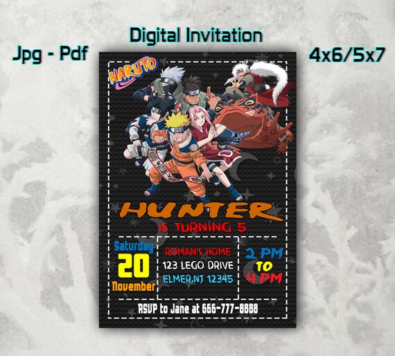 Naruto Birthday Invitations Naruto Digital Invitation Etsy