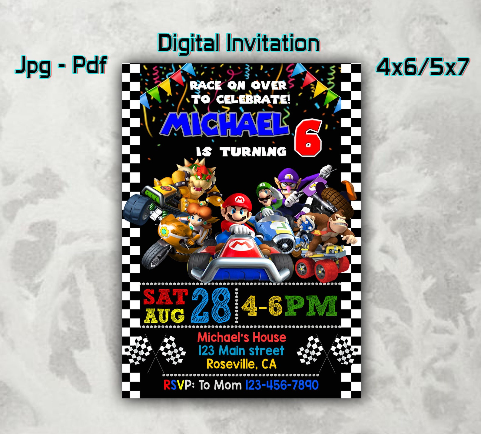 Mario Kart Birthday Invitation Super Mario Invitation Etsy