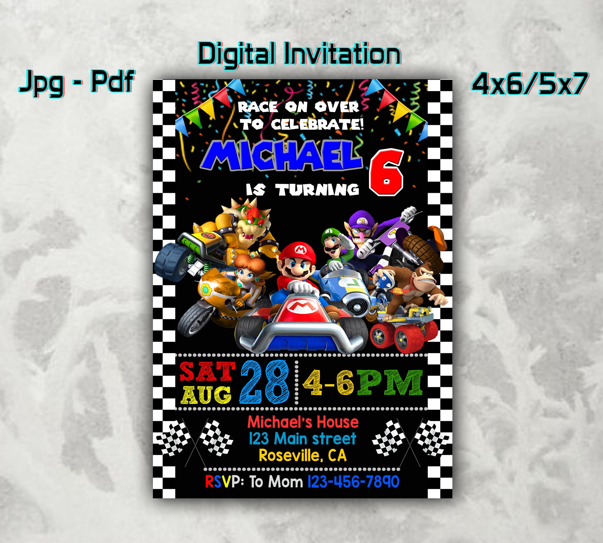 Mario kart Birthday Invitation Super Mario Invitation | Etsy