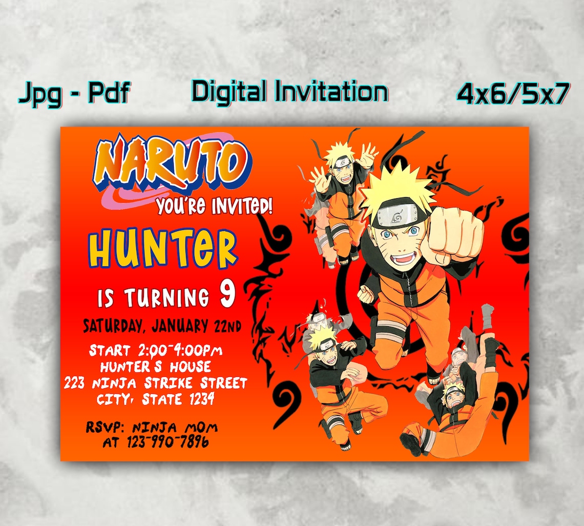 Naruto Birthday Invitations Naruto Digital Invitation Etsy