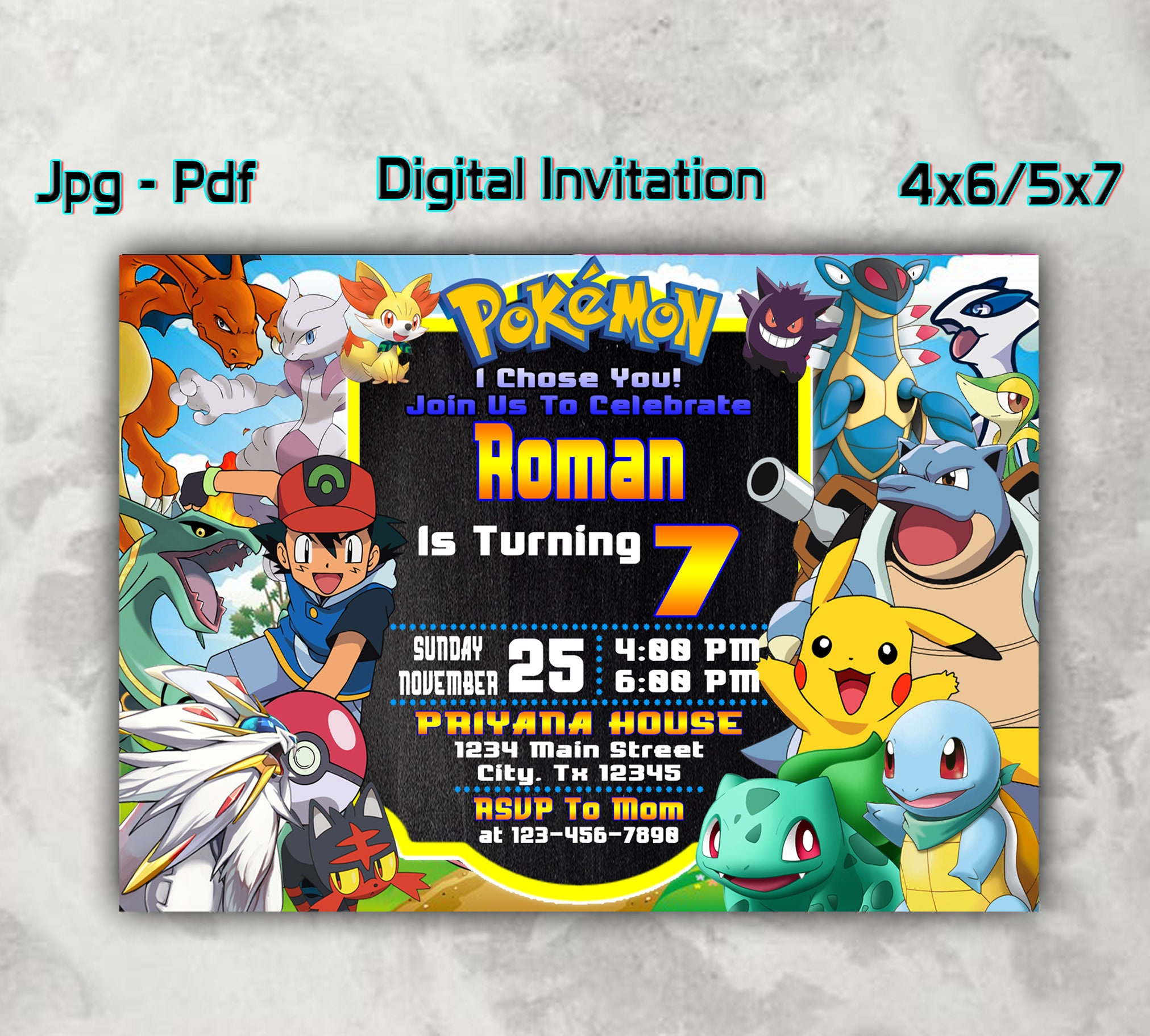Pokemon birthday invitations Pokemon Invitation digital Etsy