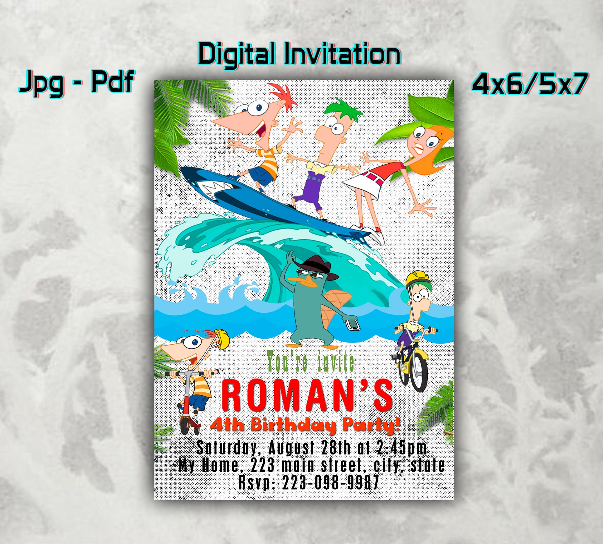 Phineas And ferb birthday invitations Invitation digital | Etsy