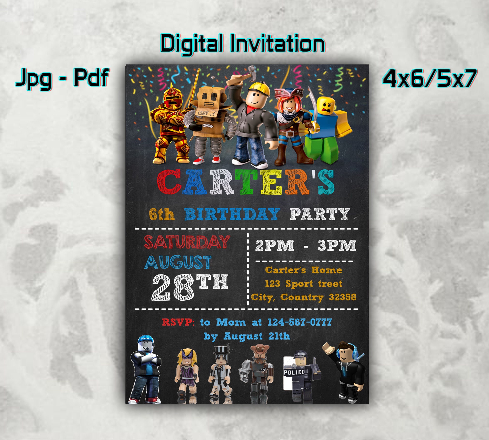 Roblox Birthday Invitations Roblox Invitation digital Roblox Etsy