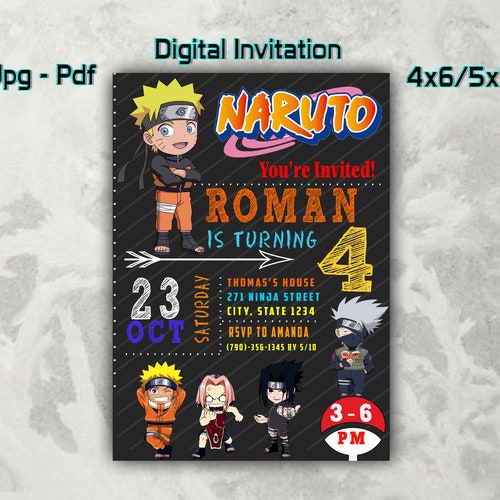 naruto birthday invitations naruto digital invitation etsy