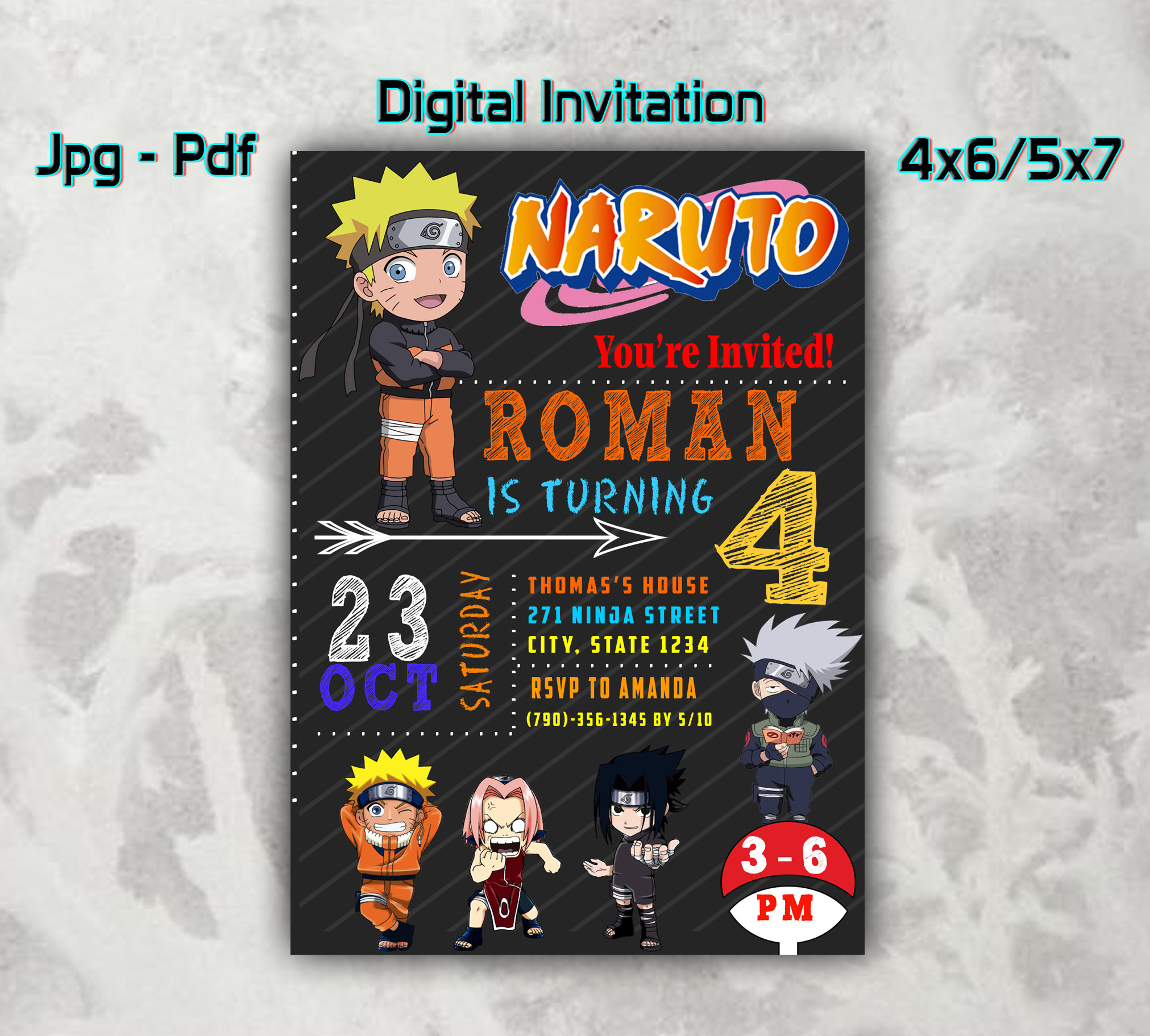 Invitaciones De Cumpleaños De Naruto Invitación Digital De Etsy España 