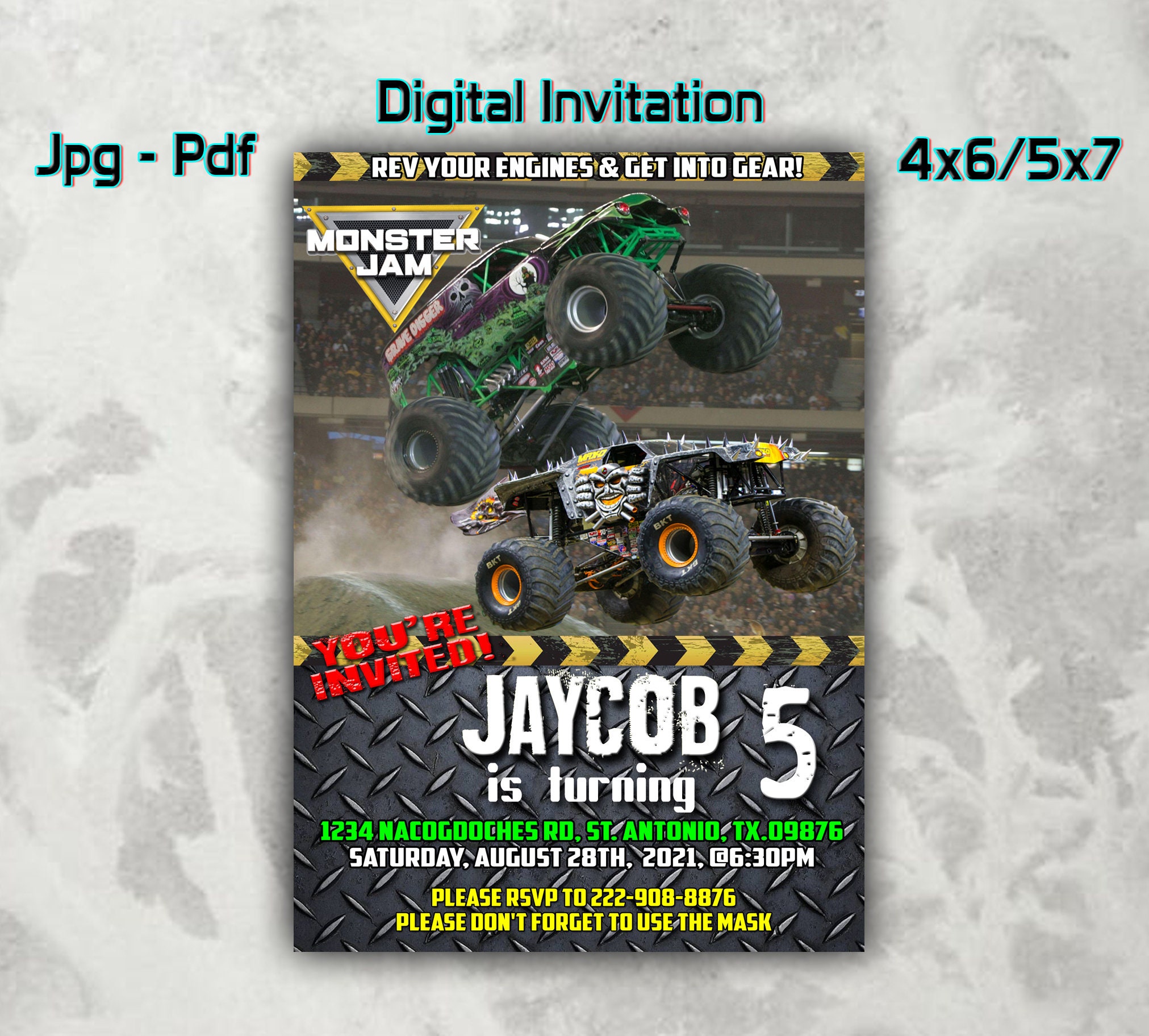 Monster Jam Birthday Invitations Monster Truck Invitation Etsy