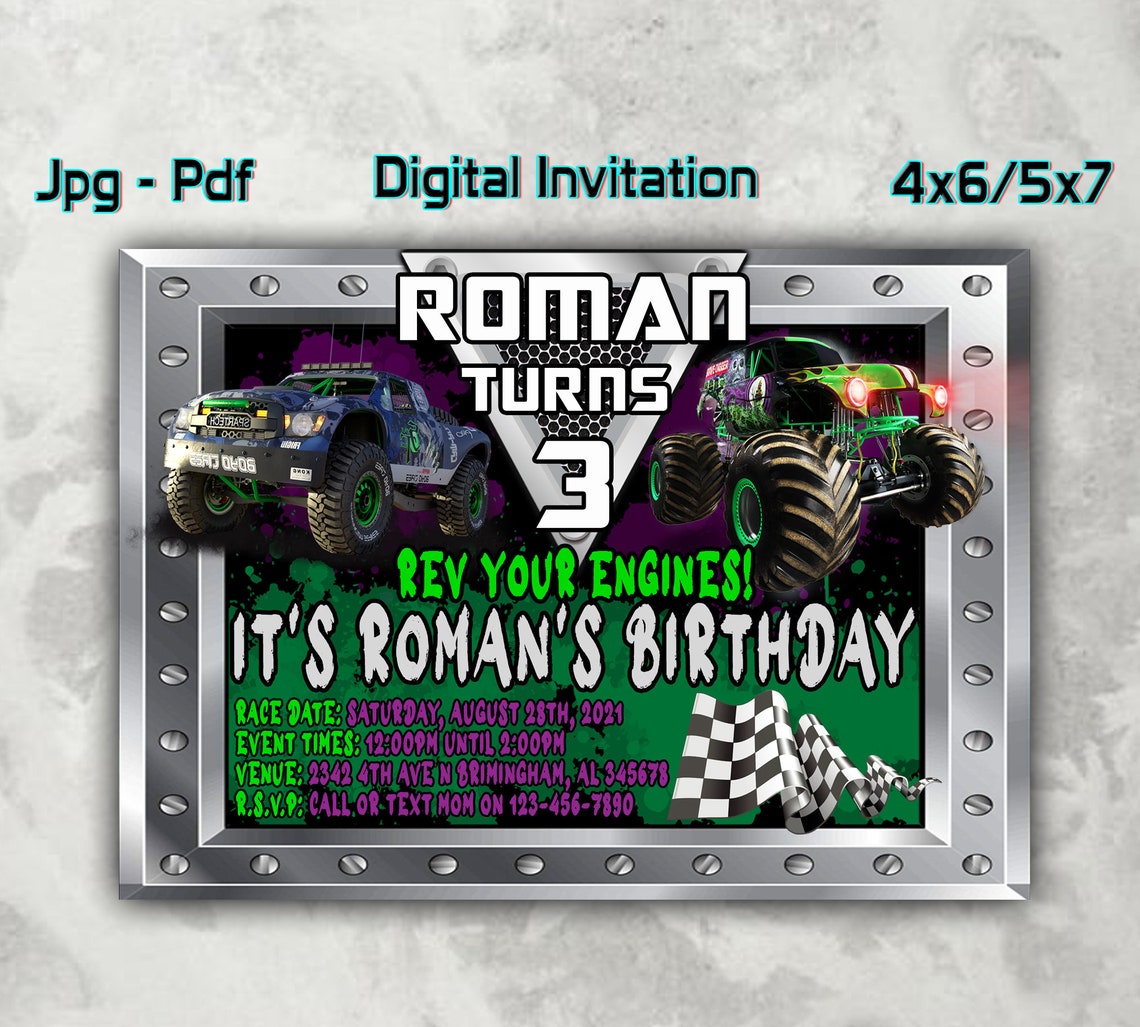 Monster jam birthday invitations Monster truck Invitation | Etsy