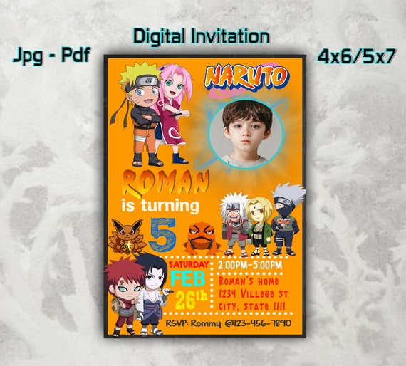naruto birthday invitations naruto digital invitation etsy