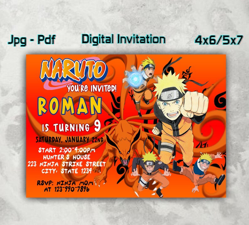 naruto birthday invitations naruto digital invitation etsy israel