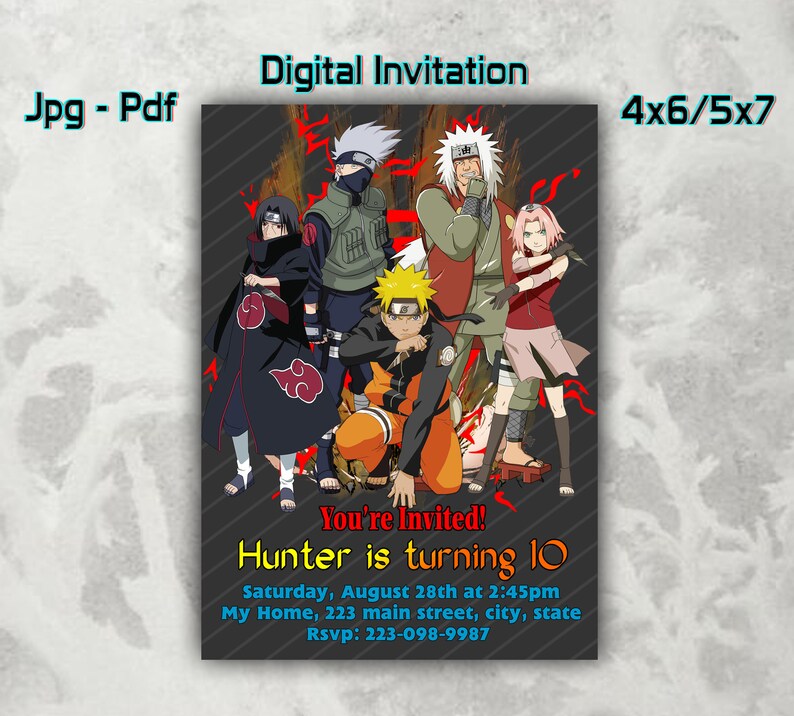 naruto birthday invitations naruto digital invitation etsy