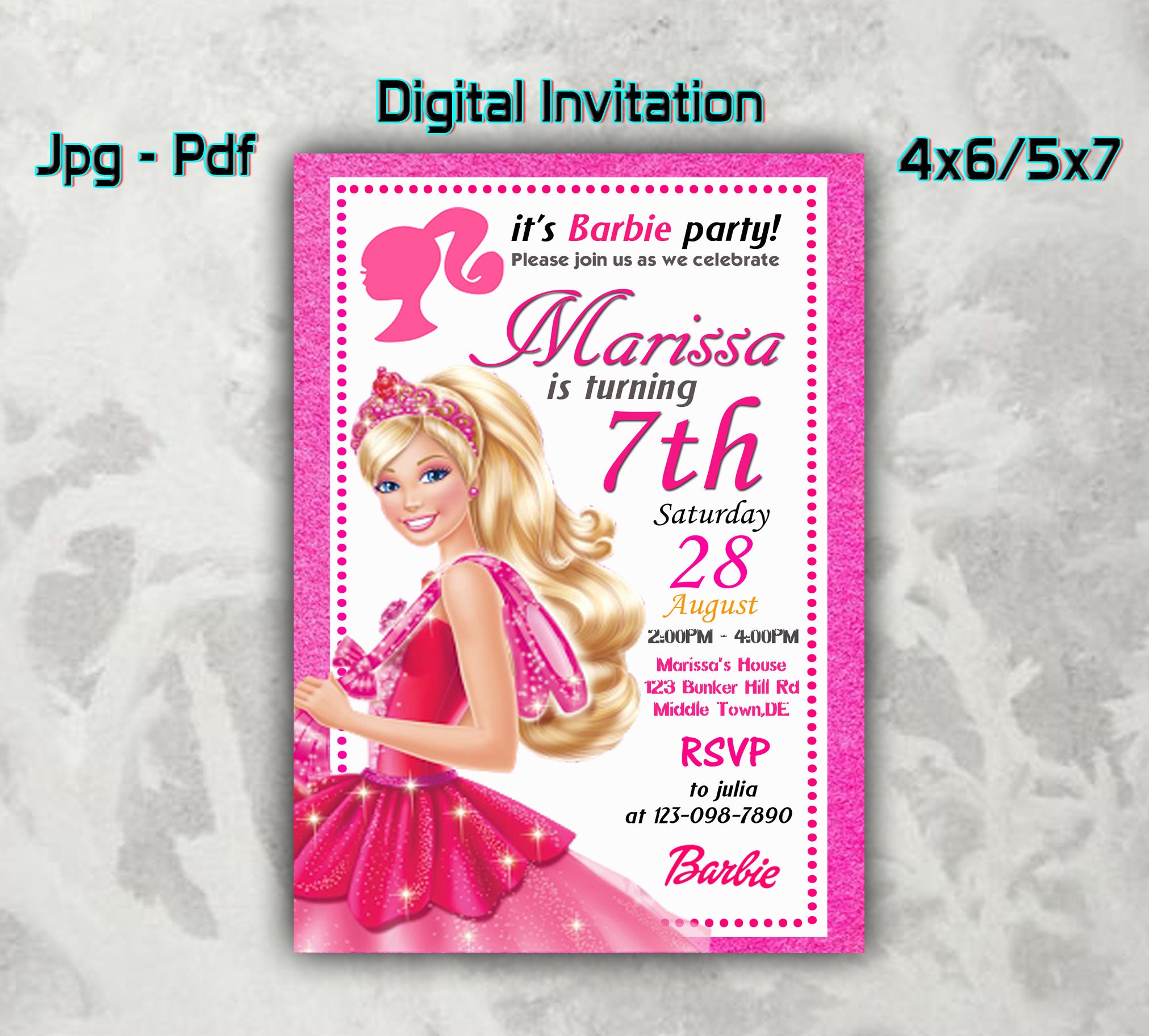 Barbie Birthday Invitations Barbie Invitation Digital Barbie Etsy