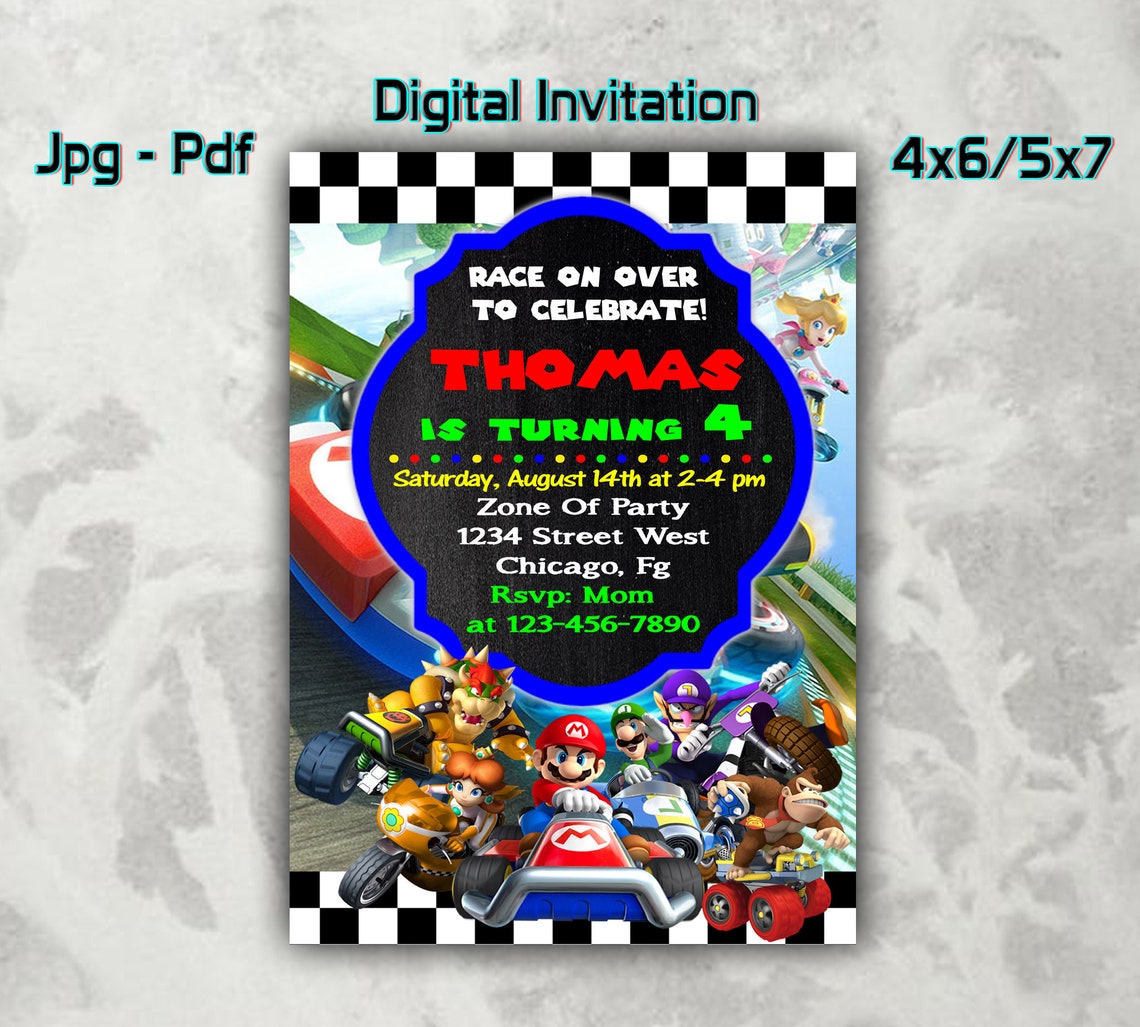 Inviti di compleanno mario kart super