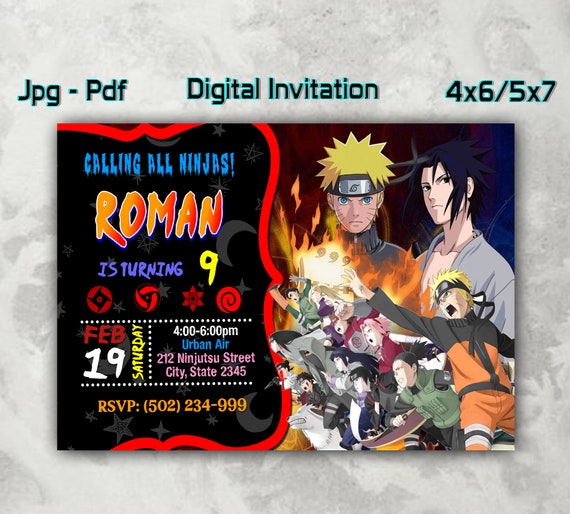 naruto birthday invitations naruto digital invitation etsy