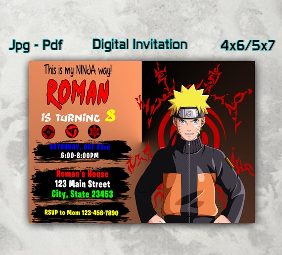 Naruto Birthday Invitations Naruto Digital Invitation Etsy