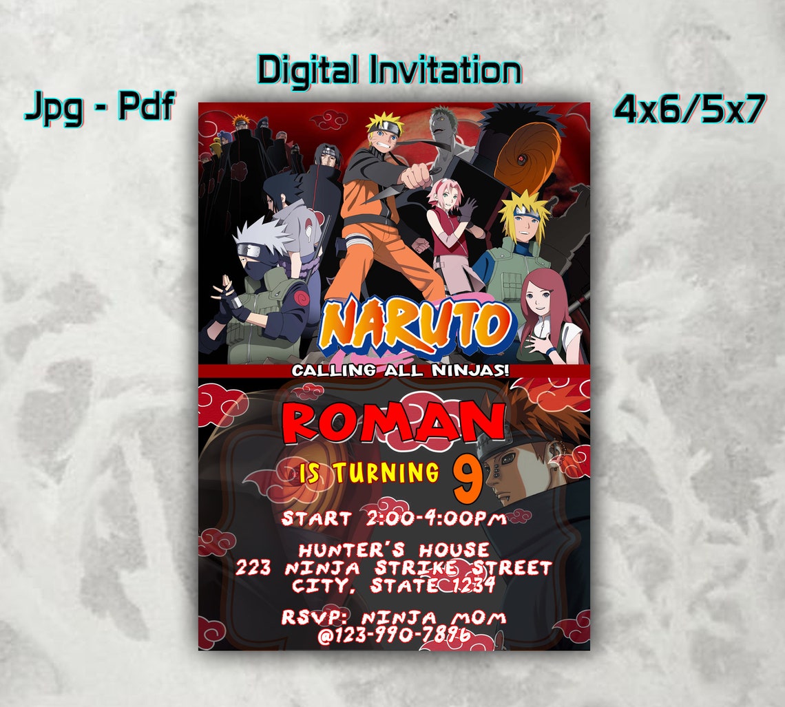 Naruto Birthday Invitations Naruto Digital Invitation Etsy