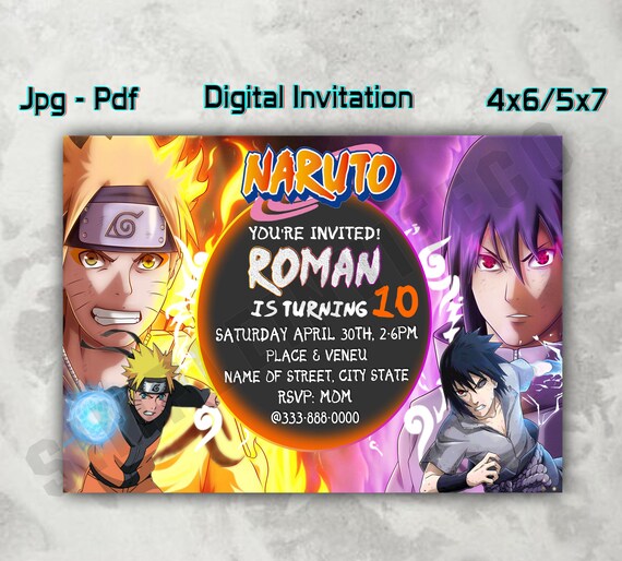 Naruto Birthday Invitations Naruto Digital Invitation Etsy