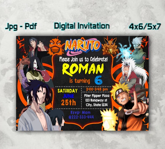 Naruto Birthday Invitations Naruto Digital Invitation Etsy
