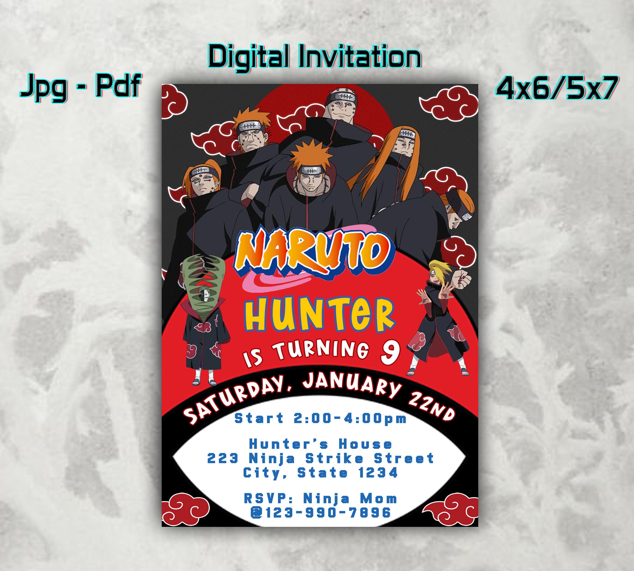 Naruto Birthday Invitations Naruto Digital Invitation Etsy