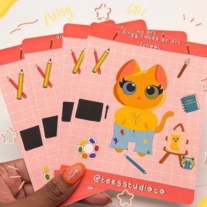 Cute Art Cat sticker sheet, cute artist cat, kawaii artistic cat sticker, kawaii cat sticker sheet, cute art sticker sheet