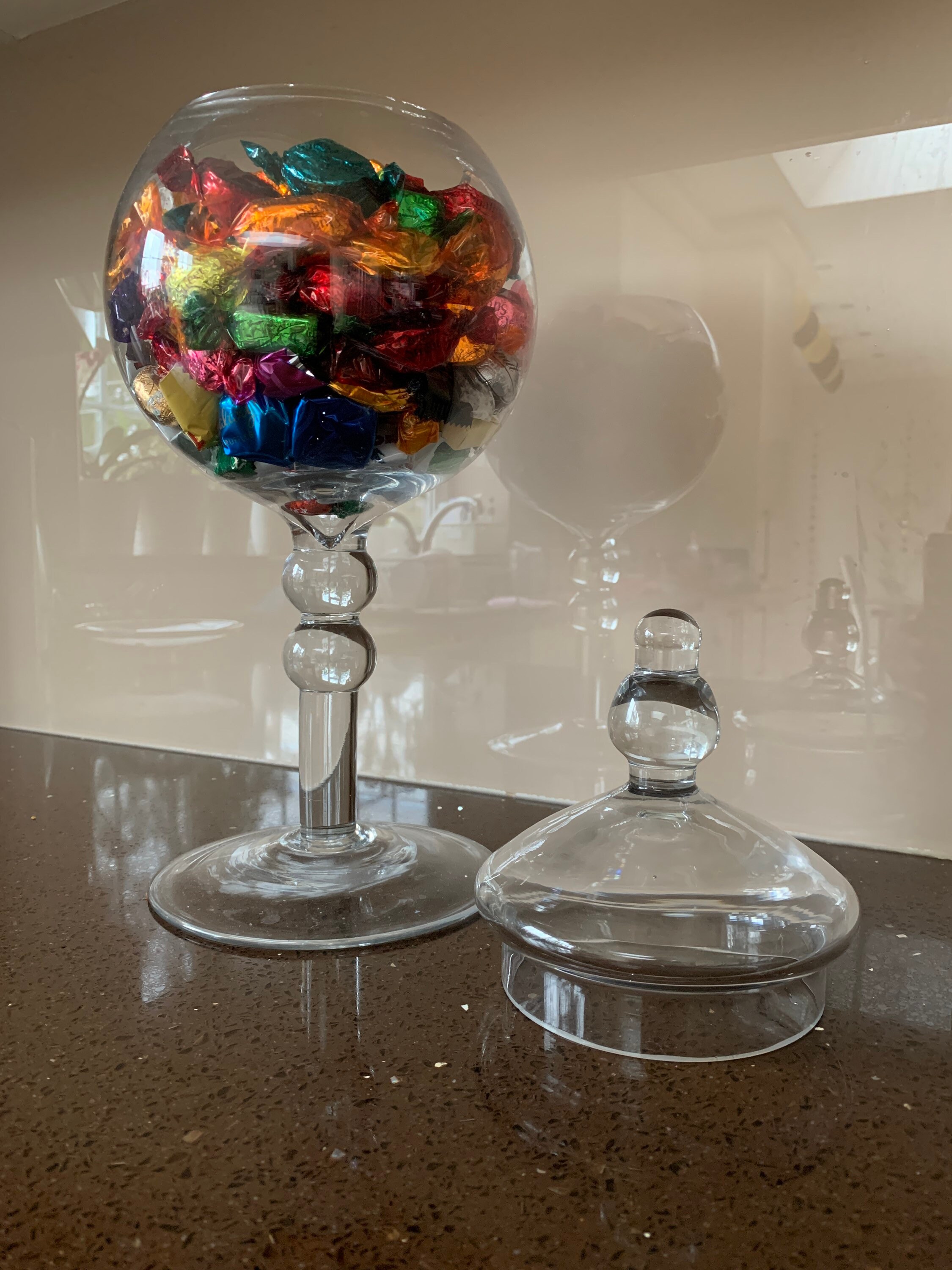 Large Glass Apothecary Candy Jar Footed Globe Bowl With Lid Etsy