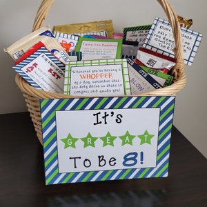 Stampabile per il battesimo per i Santi degli Ultimi Giorni: regalo di un cesto di caramelle - È bello avere 8 anni! (Maschio)