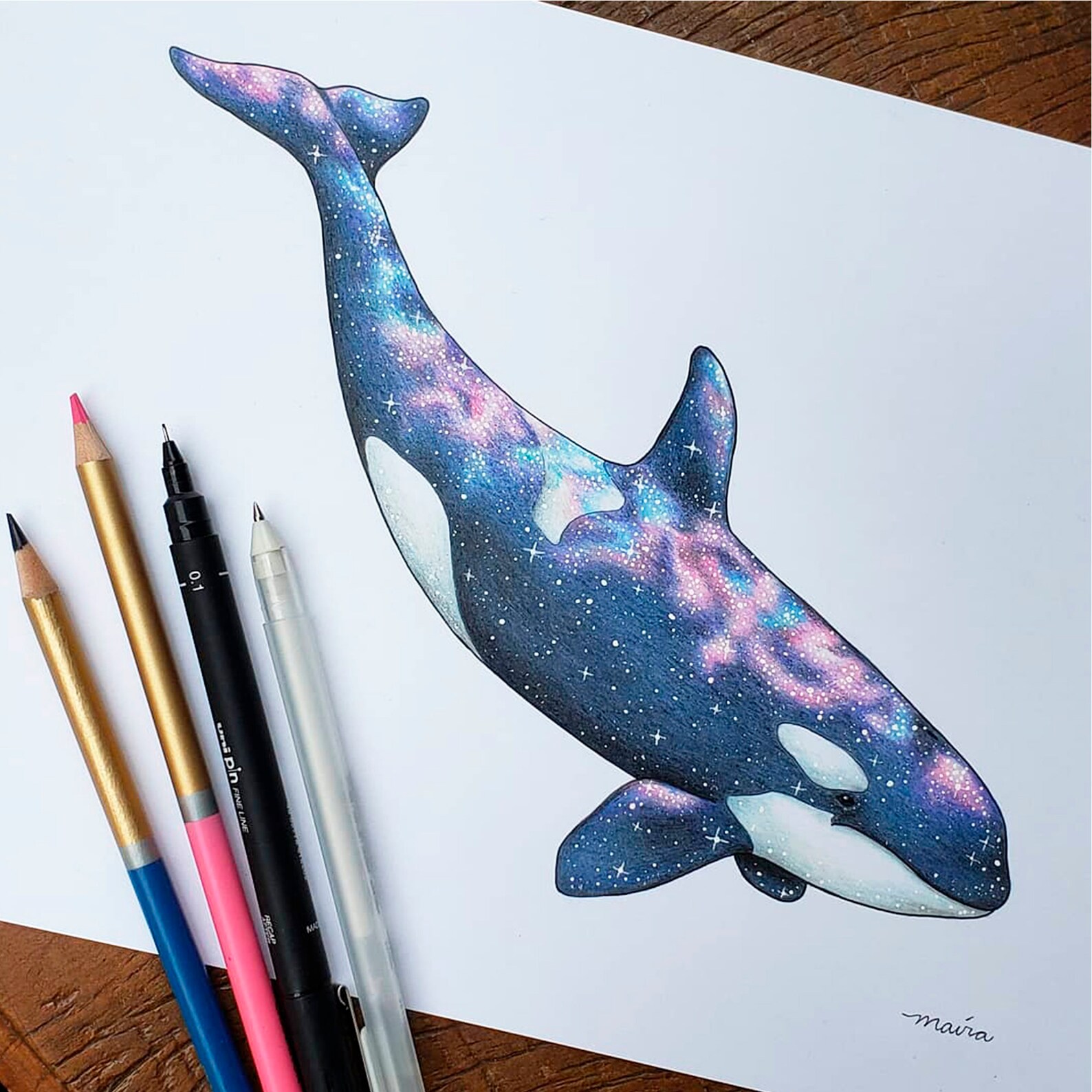 Galaxy Orca Galaxy Drawing Universe Print Digital Etsy