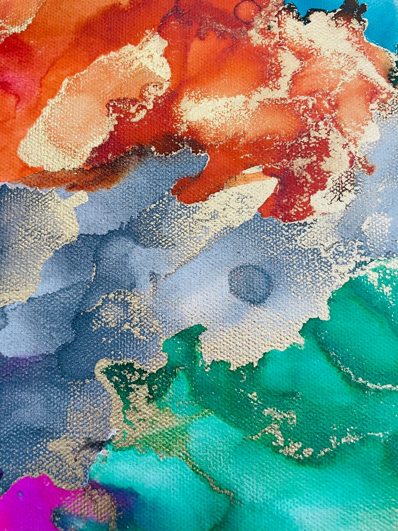Vibrant Multi colored Alcohol Ink Canvas Wall Art,