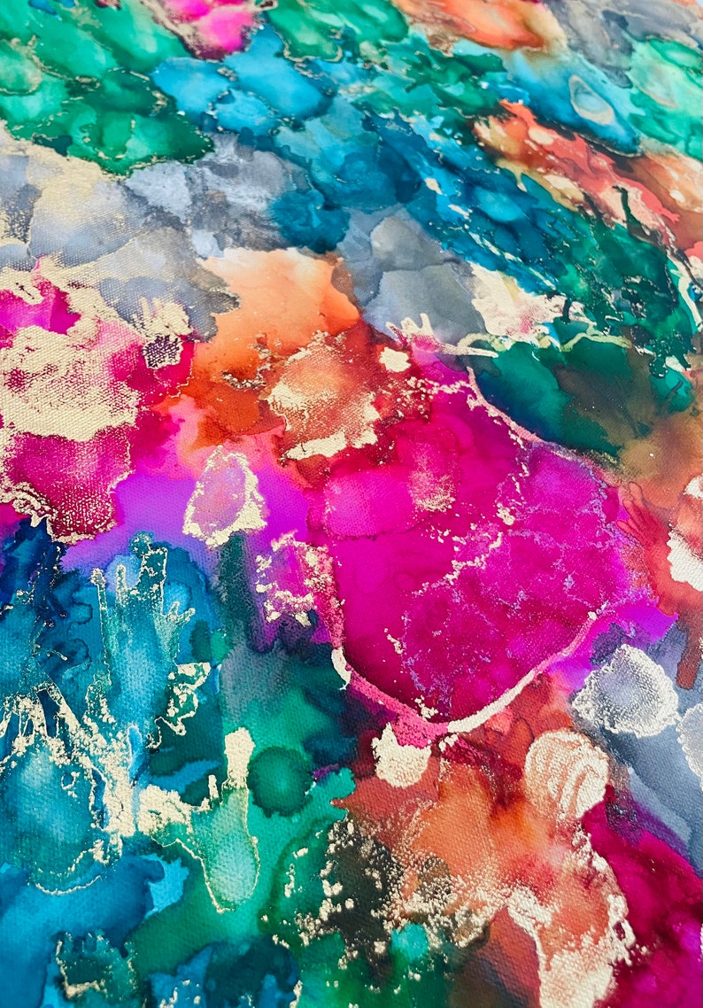 Vibrant Multi colored Alcohol Ink Canvas Wall Art,