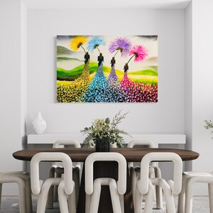 Sisters In A Fantasy Flower Field Canvas Acrylic Painting, Wall Decor, Mom and daughter Art, Best Friend Gift, Craft,Canvas