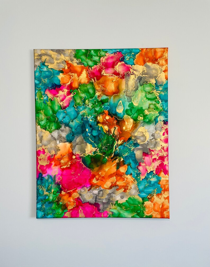 Vibrant Multi colored Alcohol Ink Canvas Wall Art,
