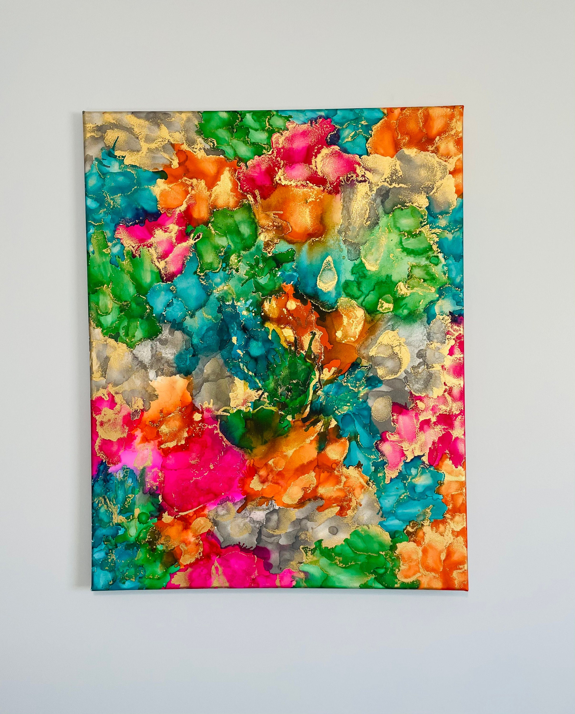 Vibrant Multi colored Alcohol Ink Canvas Wall Art,