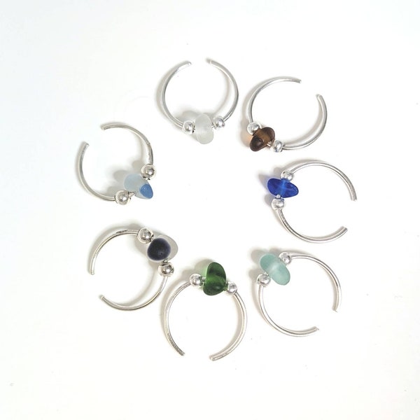 Sea Glass Ring, Seaham Sea Glass, Silver Ring, Bead Ring, Adjustable Ring, Unique Jewellery, Handmade Ring, Gifts for Her, Sterling Silver