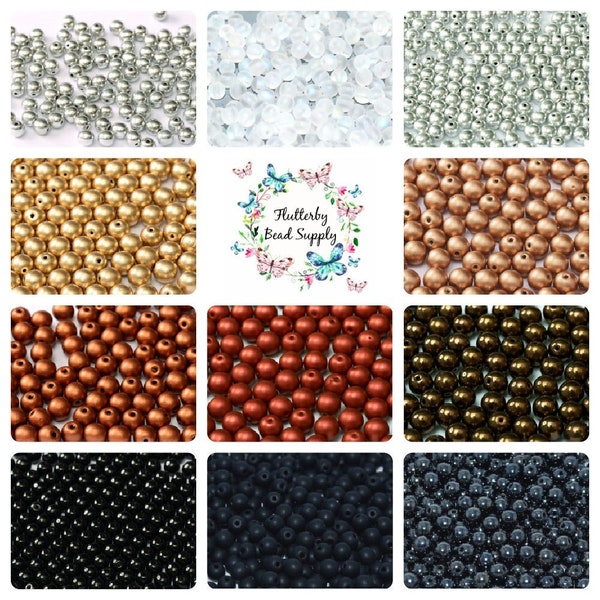 4mm Druks (100pc) Smooth Round Czech Glass Beads (Choose your colors!), DIY Jewelry Bead Supply