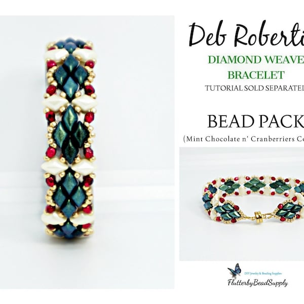 Deb Roberti's DIAMOND WEAVE Bracelet Bead Pack, "Mint Chocolate n' Cranberries" Colorway >> Tutorial Sold Separately <<