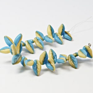 10x6mm Turquoise Blue and Tan Two Tone Czech Glass Leaf Beads (28pc)