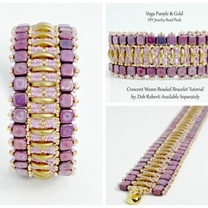 VEGA PURPLE & GOLD Bead Pack, Deb Roberti's "Crescent Weave" Beaded Bracelet Tutorial Sold Separately, Do It Yourself Jewelry