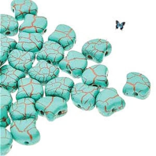 Ionic Turquoise Green-Brown GINKO, 2-Hole Czech Glass Beads (10gr) DIY Jewelry Bead Supply