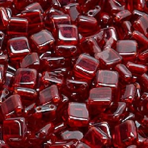 6mm Transparent Red 2-Hole Tile Czech Glass Beads (30pc)